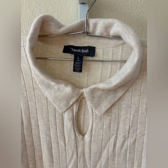 ModCloth One Good Turn Collared Keyhole Ribbed Sweater in Ivory - Size L - Picture 5 of 5